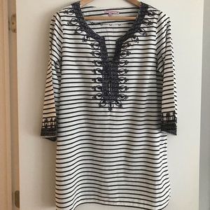 CALYPSO St. Barth Cotton Breezy Tunic Cover Up Embroiled metallic details Medium